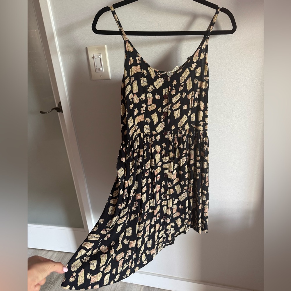 Vintage 2 of Us Spaghetti Strap Baby Doll Button Down Floral Print Mini Dress S